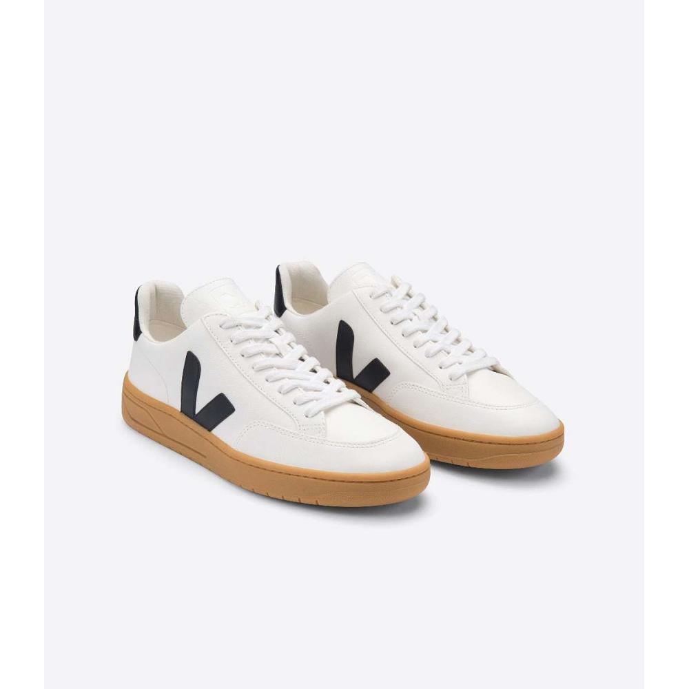 Veja V-12 LEATHER Tornacipő Női White/Black | HU 667CTV